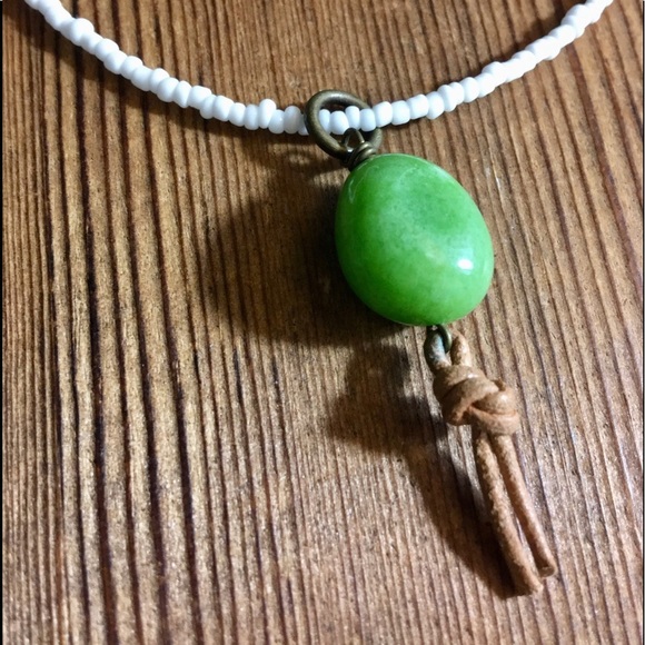 Green and White Beaded Ladies Beach Boho Necklace, Handmade Ladies Necklace - Picture 6 of 6